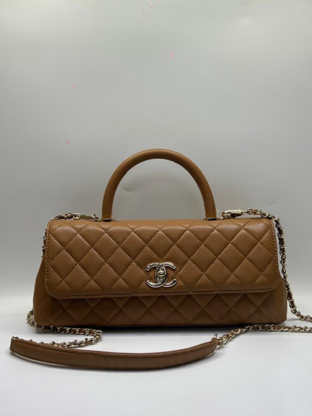 CHANEL Quilted Leather Satchel in Tan Brown with Gold Hardware